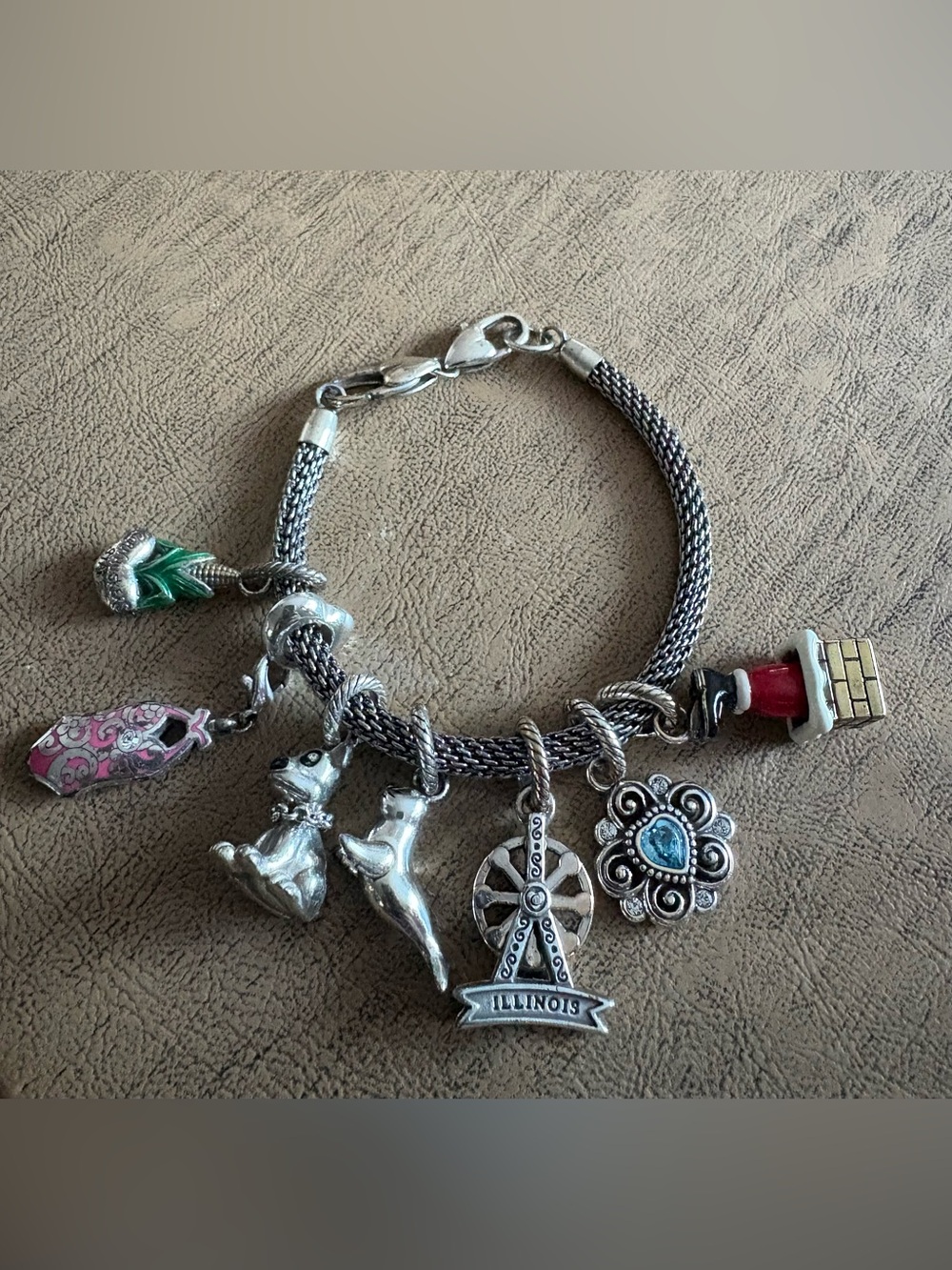 Brighton charm bracelet whimsical mixed charm, silver, tone bracelet